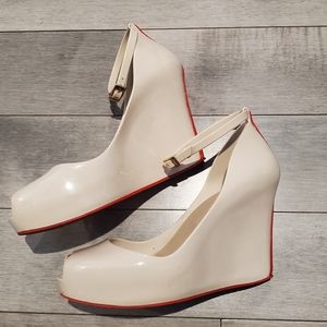 Melissa Jelly Pump Platform Wedge Ankle Beige Red